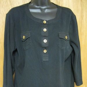LRL 4 GOLD BUTTON BLACK XL PULLOVER TOP COTTON